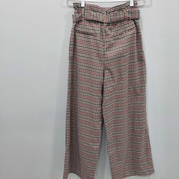 ZARA Wide-Leg Pants, Multi-Check, With Waist Ribbon, Size S - Picture 2 of 8